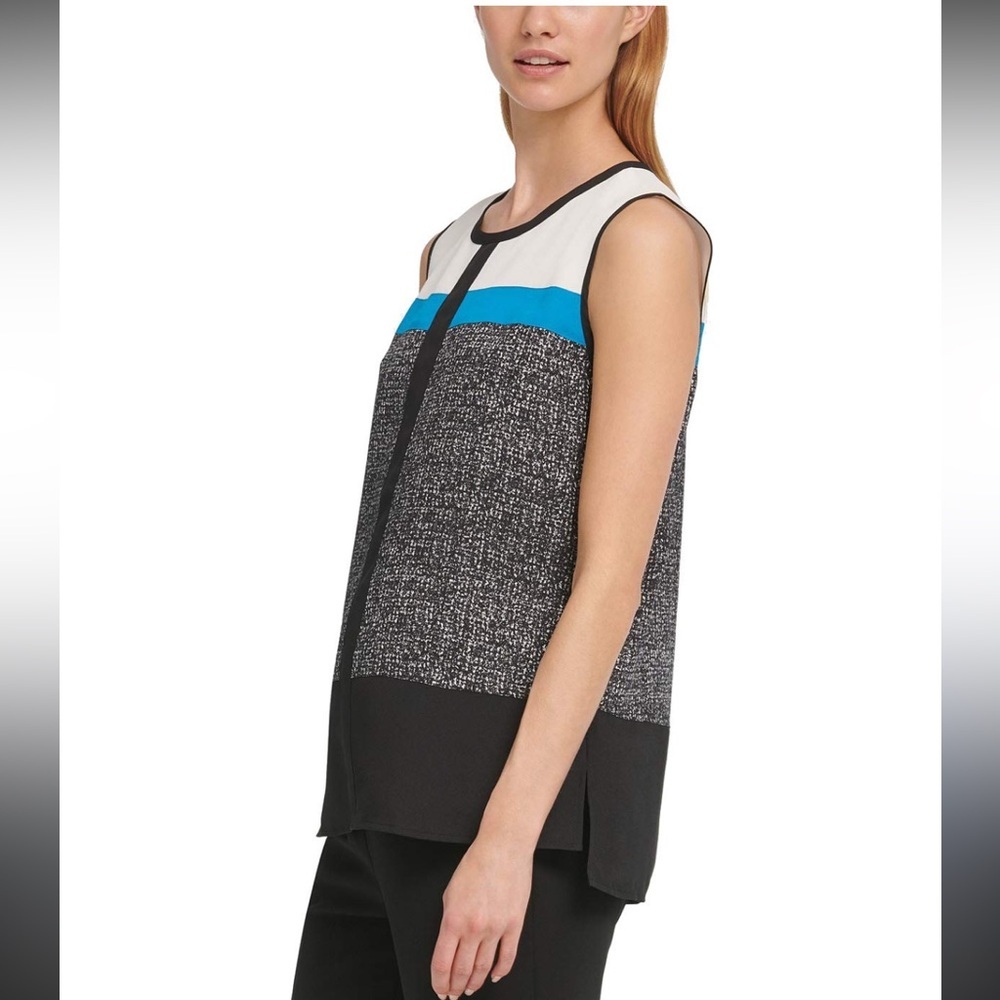 Dkny colorblock keyhole sleveless‎ blouse size Small
